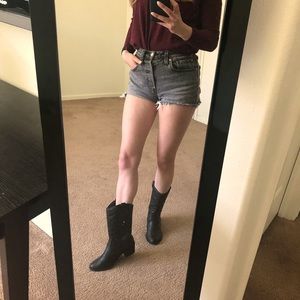 Vegan Black Leather Cowboy Boots